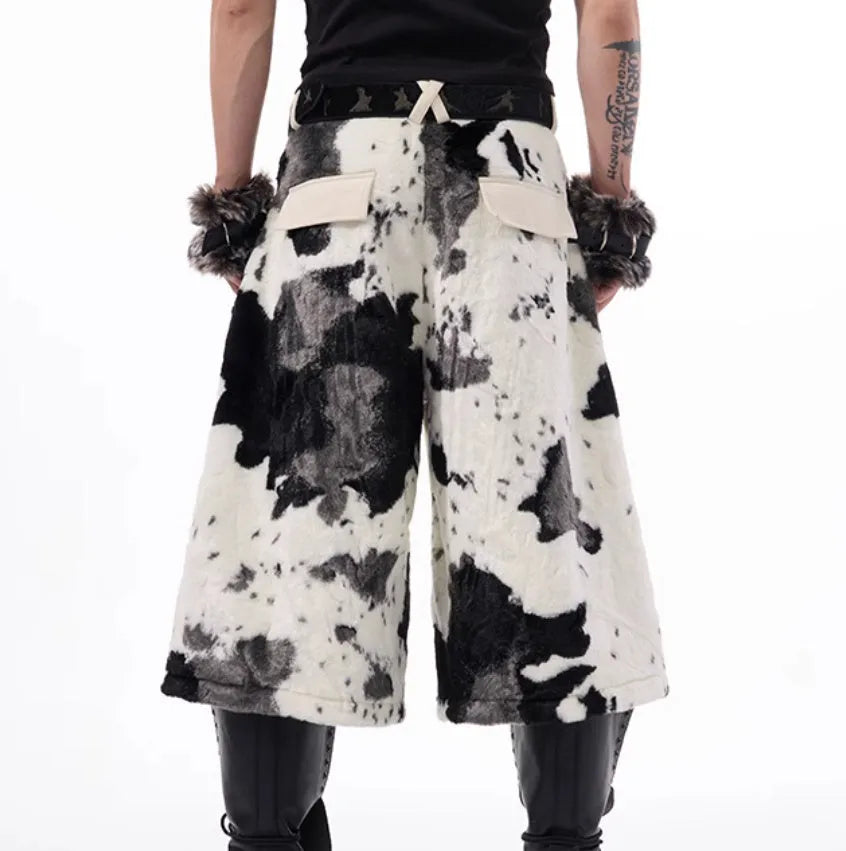 Stitching milk fibre fur cropped pants with personalised checkered, striped, printed or embroidered patterns