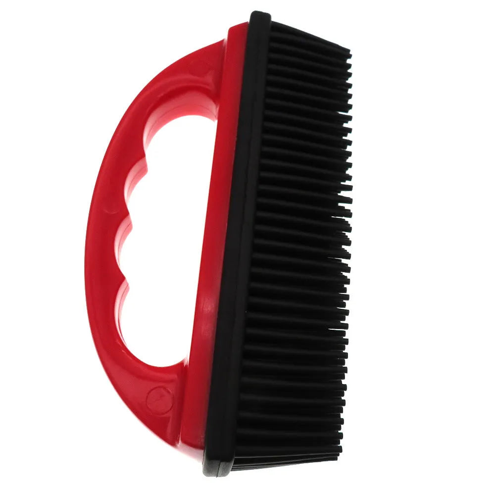 Red pet hair removal brush for dog and cat grooming and carpet cleaning, dimensions 160mm by 85mm.