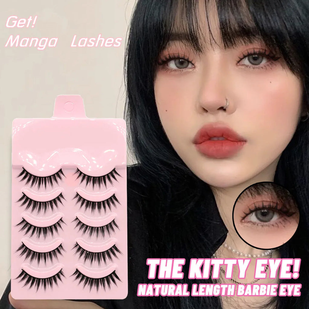 A set of three styles of black wispy false eyelashes for manga anime cosplay and Korean makeup.