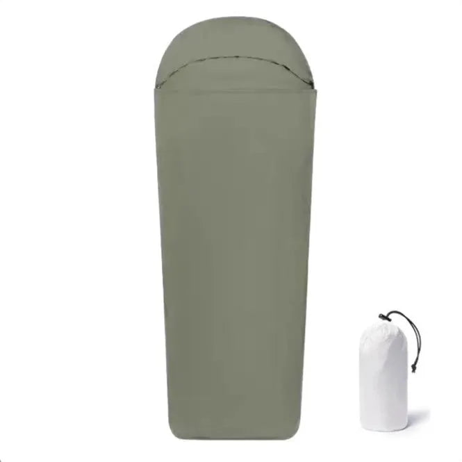 Blue nylon mummy sleeping bag for adult camping with portable lightweight design