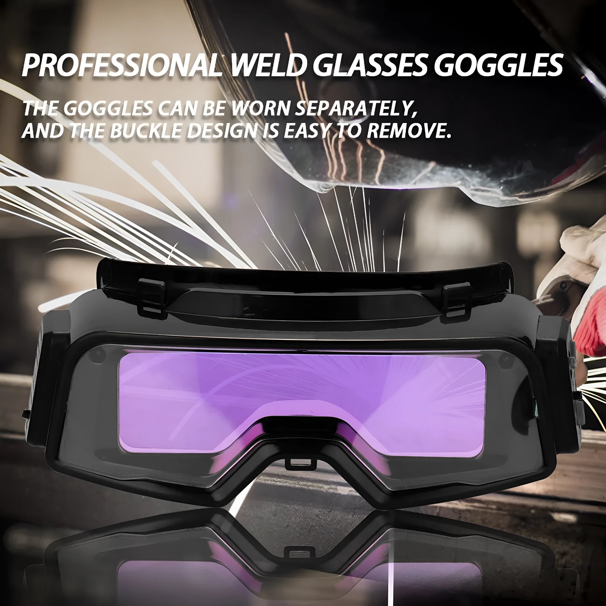 Black automatic darkening welding mask with large viewing window and dual arc sensors