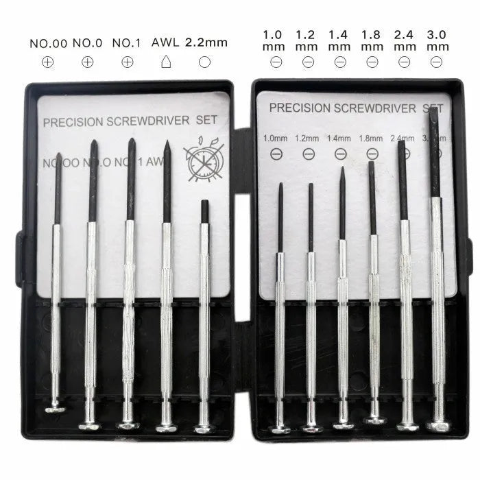11 piece clock repair screwdriver set with 45# steel heads and non-slip handles for electronics