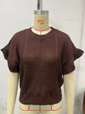 Twisted string ruffle sleeve knitted pullover sweater in loose casual fit