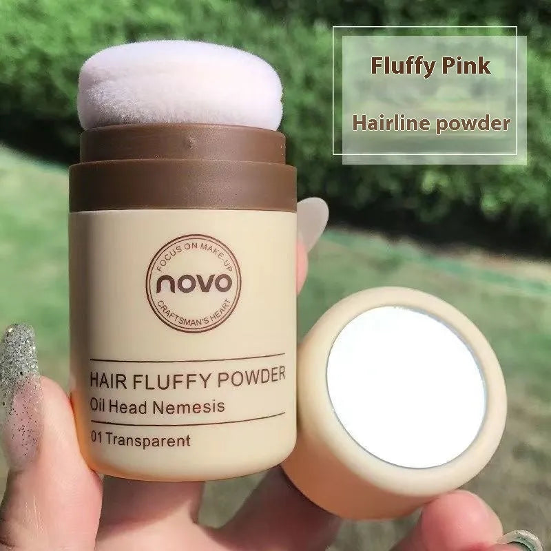 Compact of mattifying face powder for oil control on hairline and skin, shown in transparent, brown, and dark brown shades.