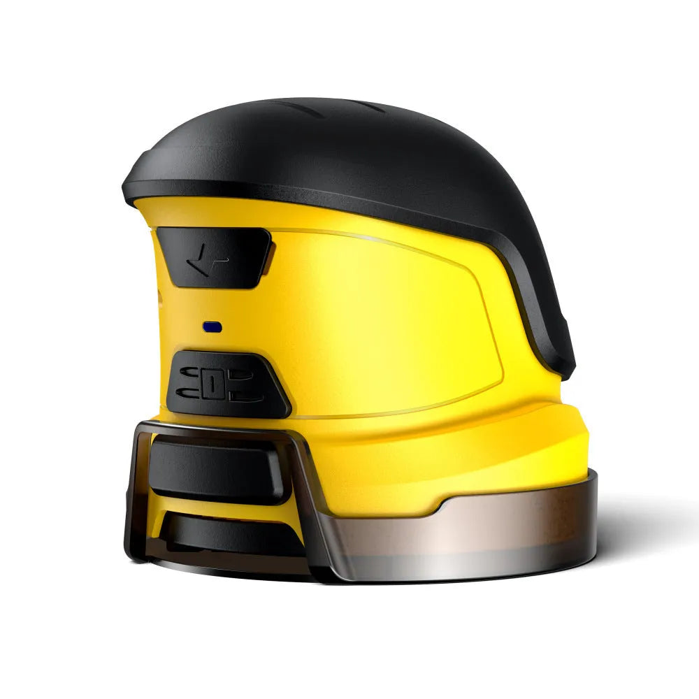 Yellow cordless electric snow scraper with USB charging cable for car windshield ice removal