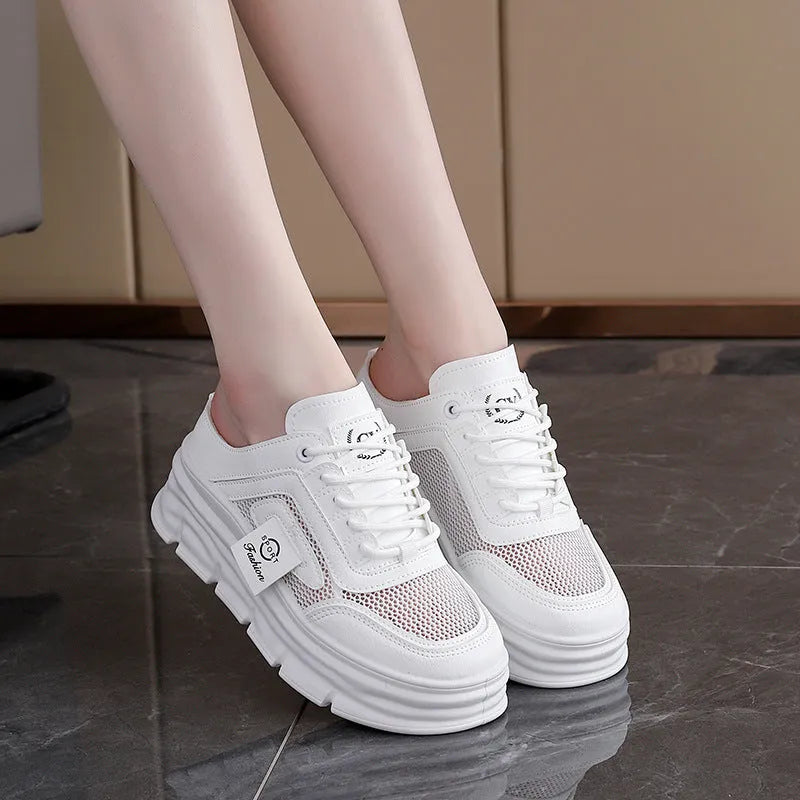Women's casual half slippers with mesh upper and round toe in black khaki and white colors
