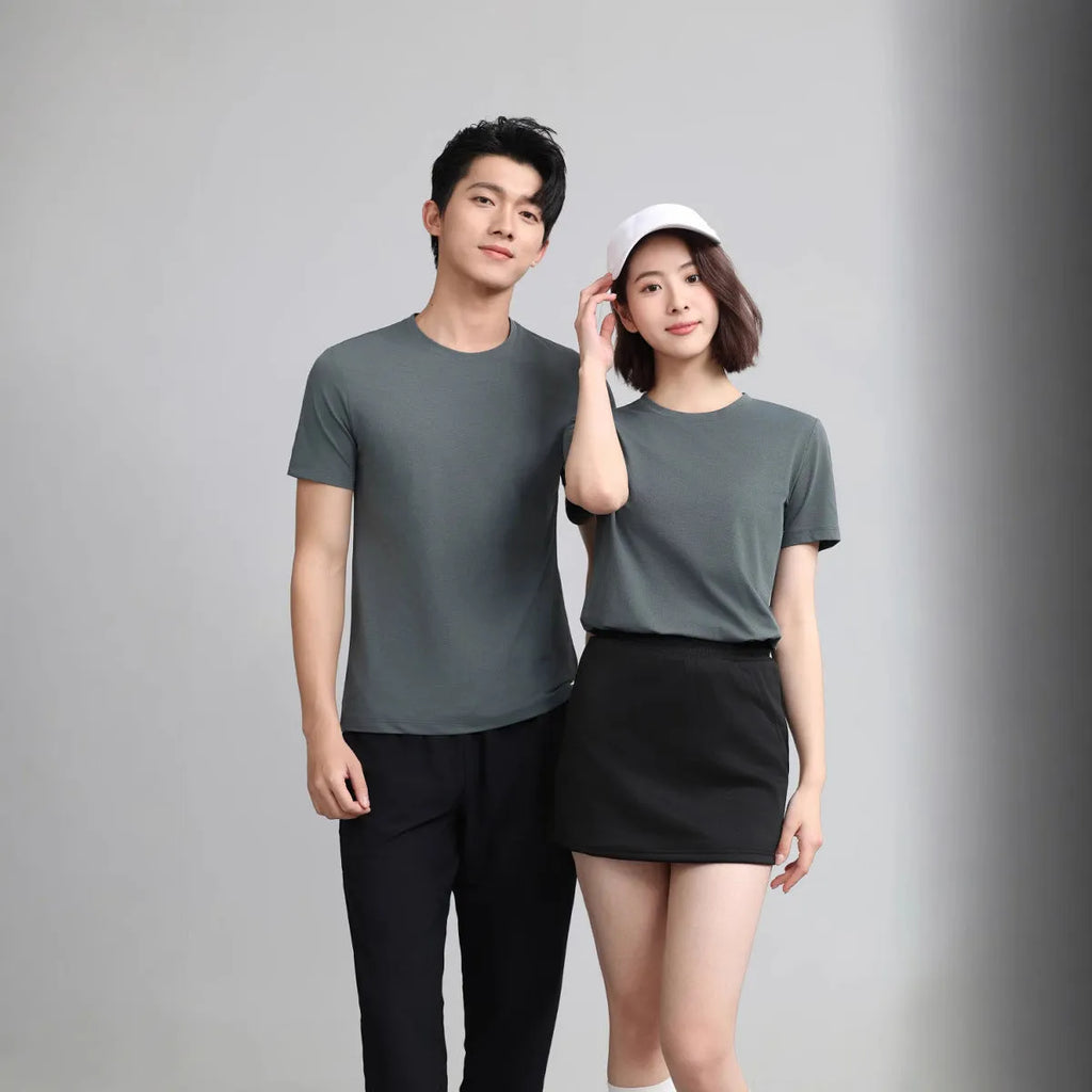 Round neck quick-drying mesh T-shirt in black, slim fit pullover, sizes S to 4XL