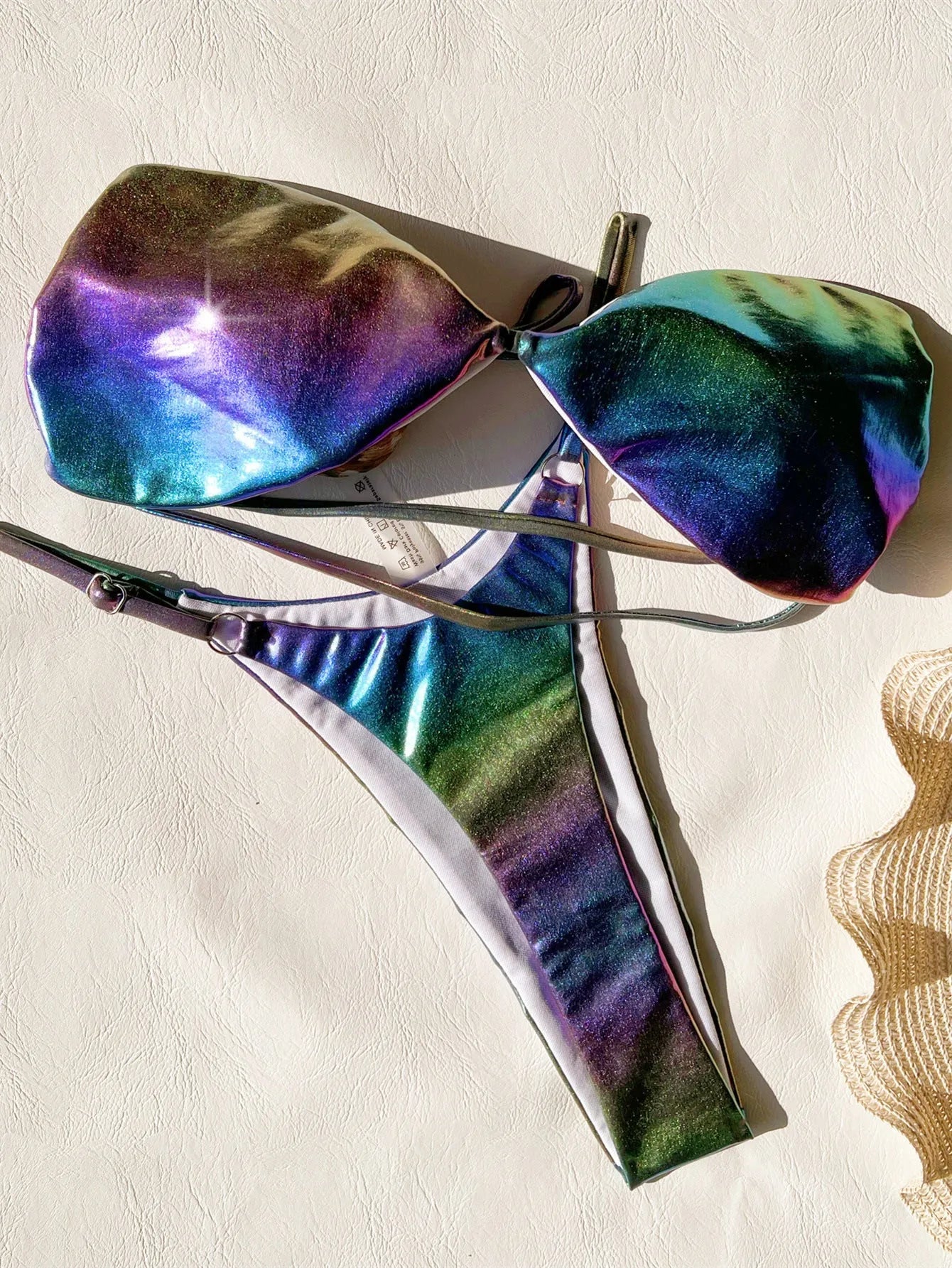 Women's two-piece gradient purple polyester bikini swimsuit for swimming and wating in sizes S to XL
