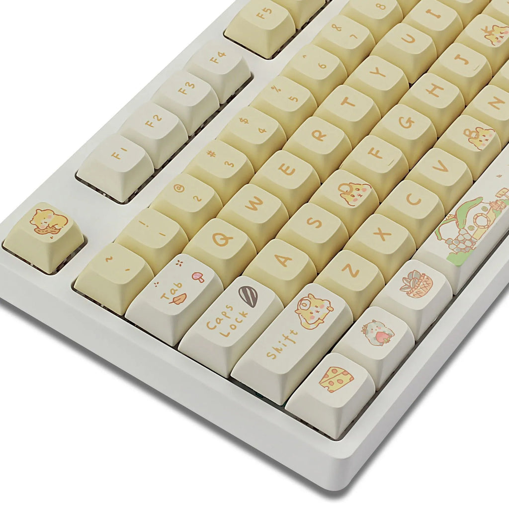 Set of custard colour mechanical keyboard keycaps with cute design for 68 75 98 100 key layouts