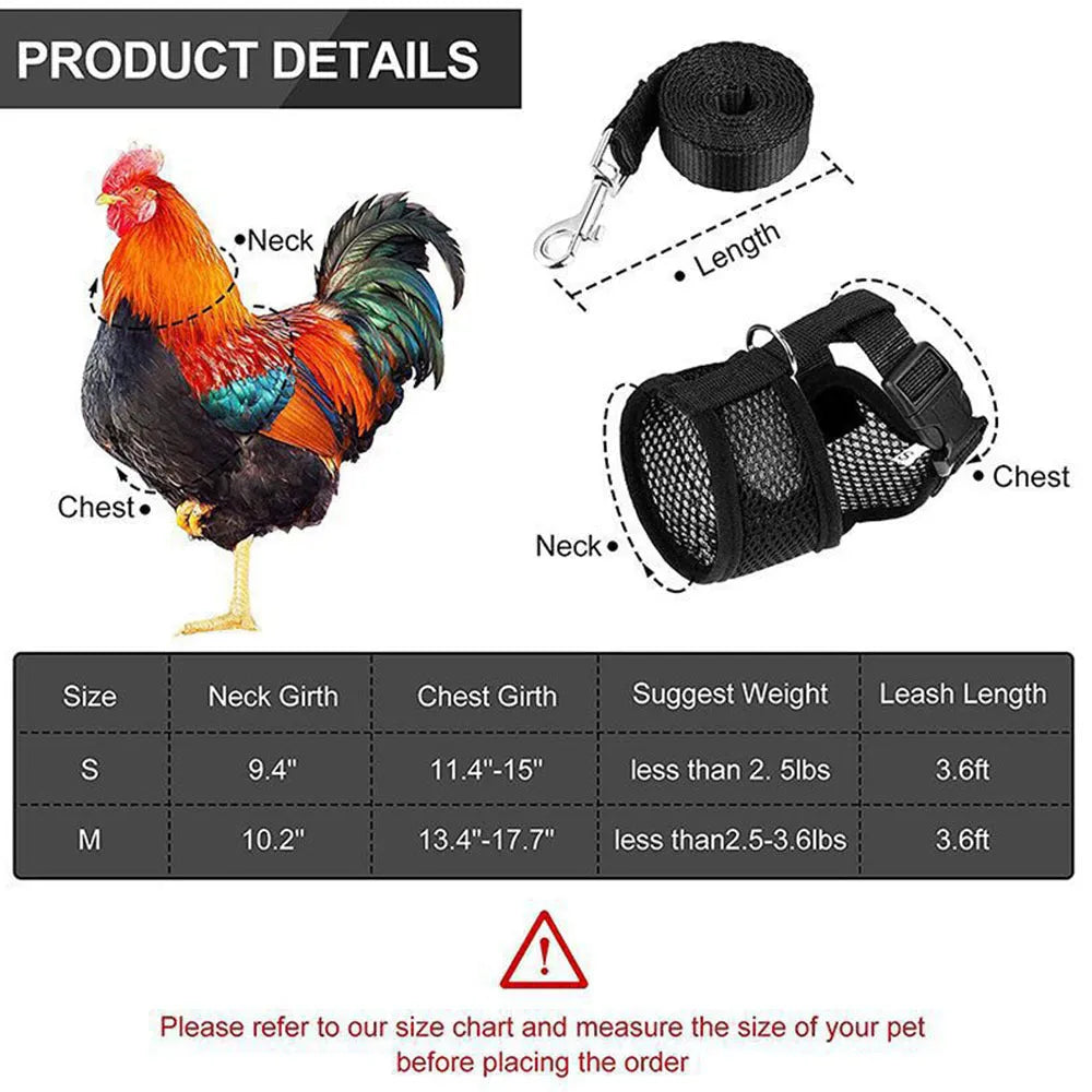 Adjustable chicken harness vest set with decorative bow collar and 110cm traction rope