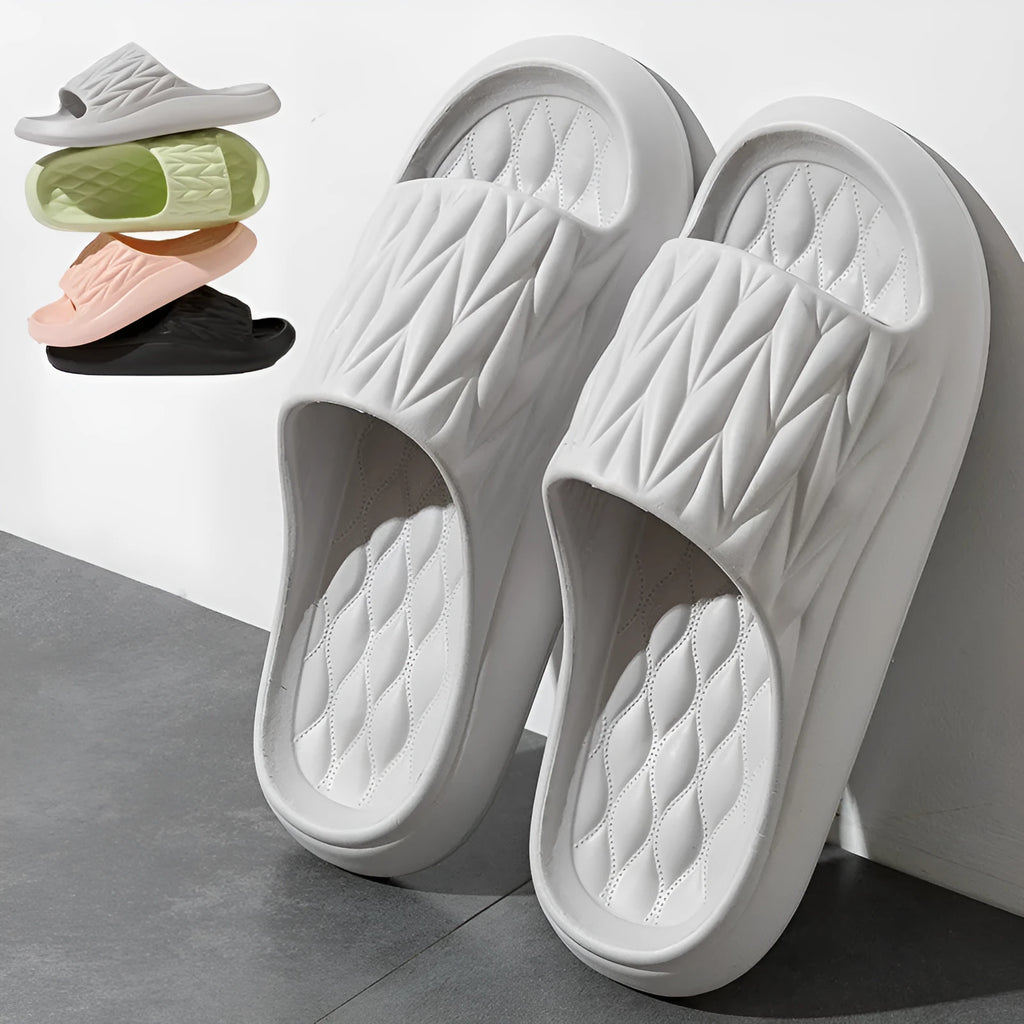Leaf texture design EVA slippers in multiple colours with non-slip soles for indoor use