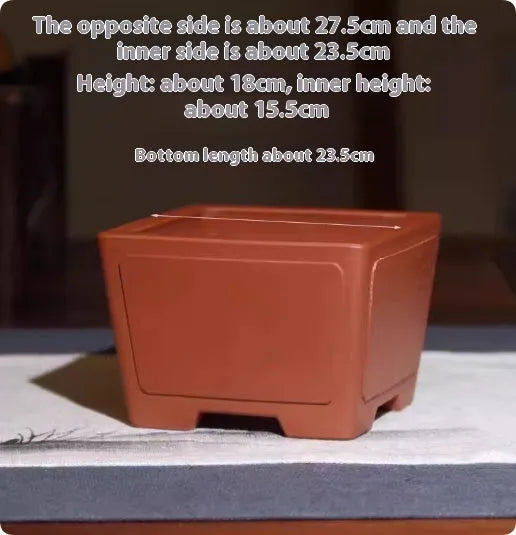Square purple clay succulent bonsai pot in classical style shown in various sizes