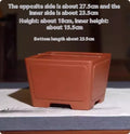 Square purple clay succulent bonsai pot in classical style shown in various sizes