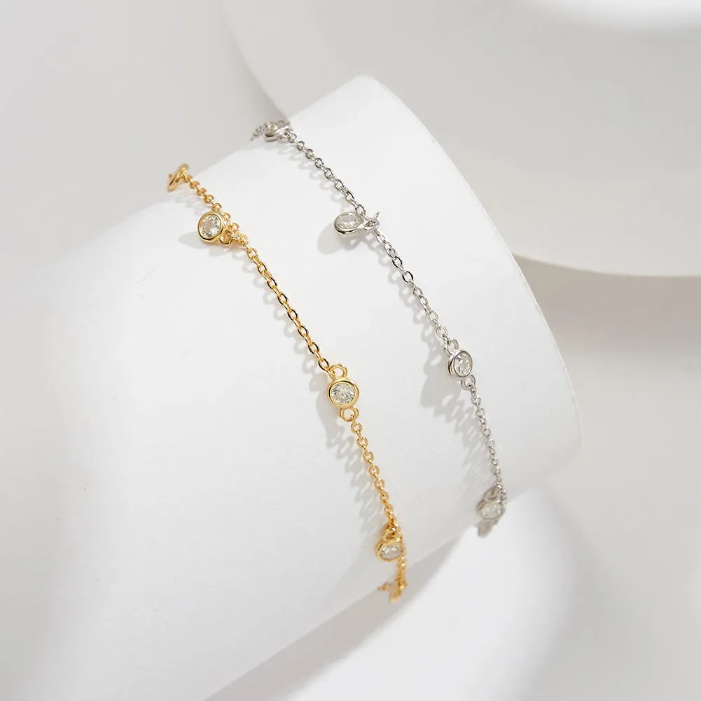 Women's silver anklet with geometric zirconium pendant in gold or platinum plating