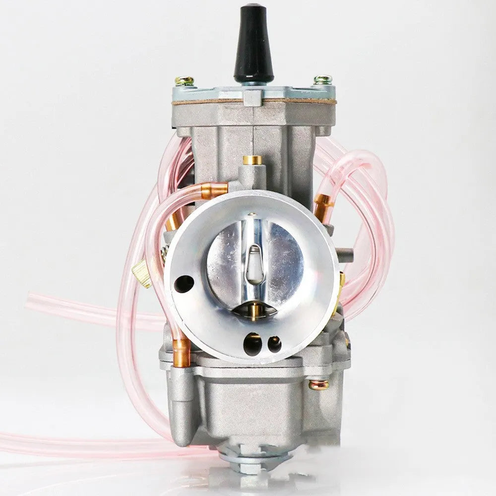 Sandblasted PWK motorcycle performance carburetor for engine tuning, sizes 21mm to 34mm.