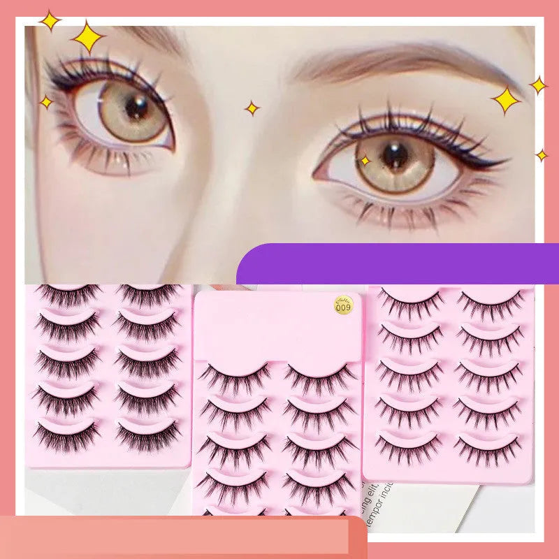 A set of three styles of black wispy false eyelashes for manga anime cosplay and Korean makeup.