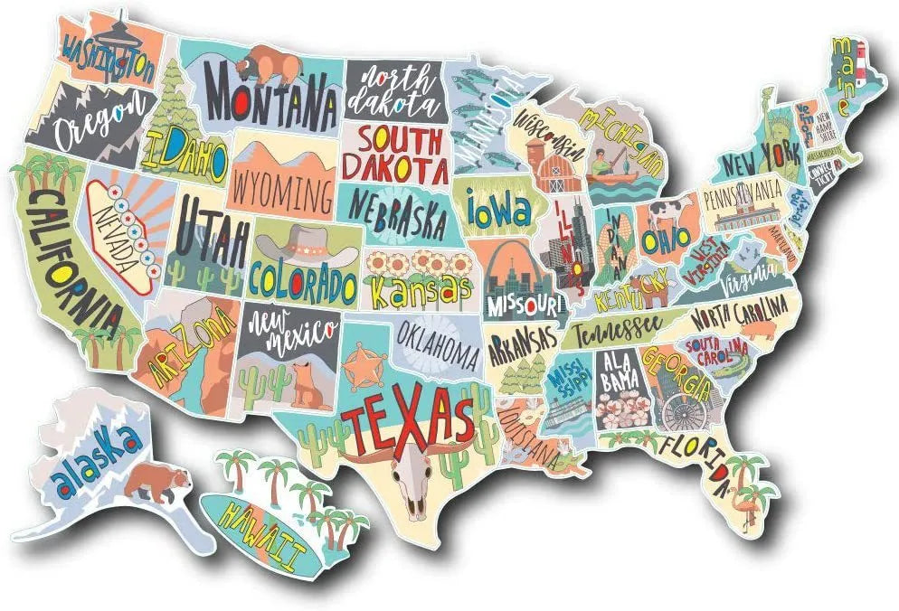 Travel map design car sticker set with adhesive vinyl lettering for vehicle personalisation