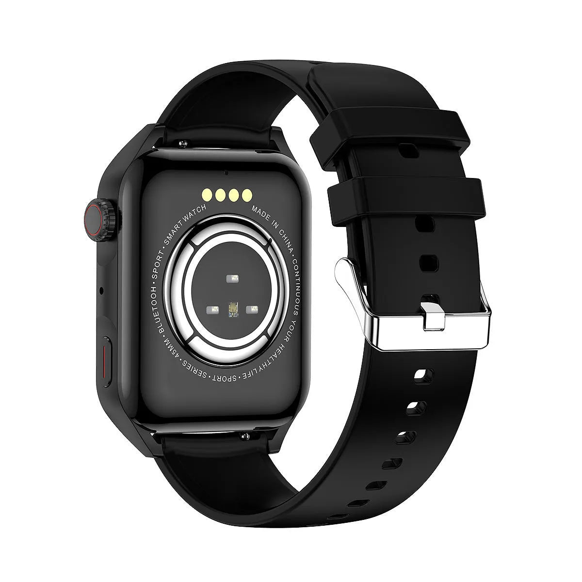 Pink, black, and silver grey smart watch with 1.8-inch AMOLED screen and silicone strap.
