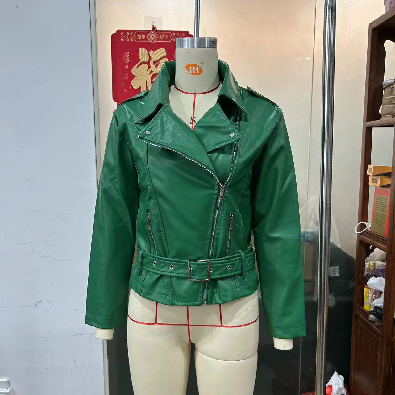Punk style jacket with Peter Pan collar and drawstring waist in leather-look polyester fabric