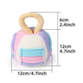 Pink and green squeaky plush ball dog toy with treat pockets for small to medium breed dogs