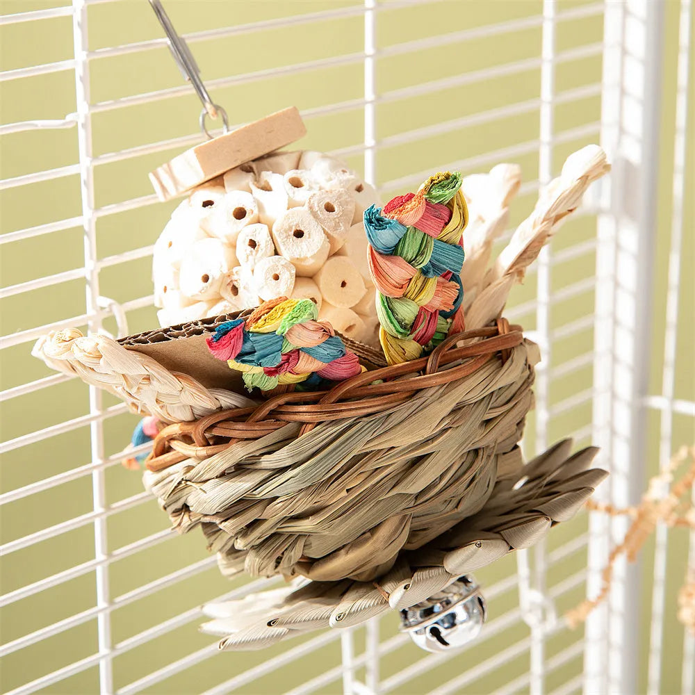 Three parrot gnawing toys of different weights for beak health and cage enrichment