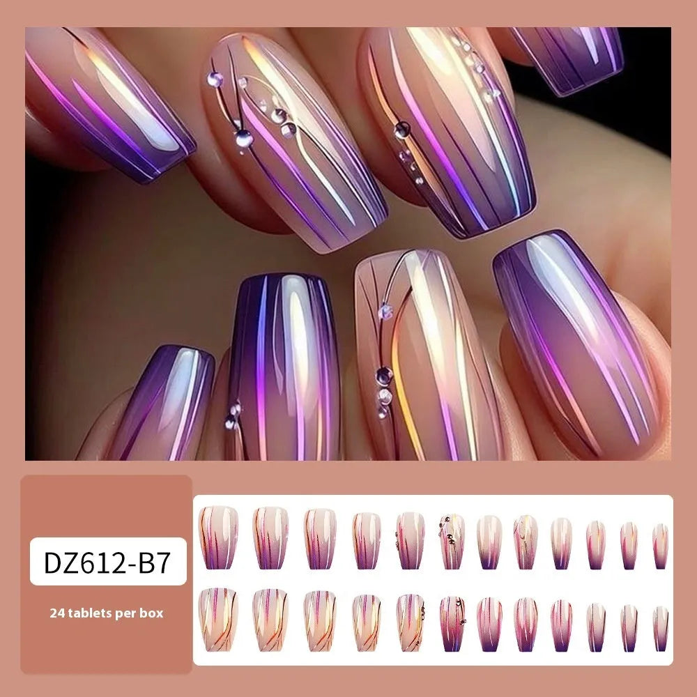 Magic purple line streamer gradient nail stickers with starry sky pattern and included jelly glue