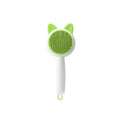 Self-cleaning pet grooming comb with stainless steel pins and massage tips in greenish white colour