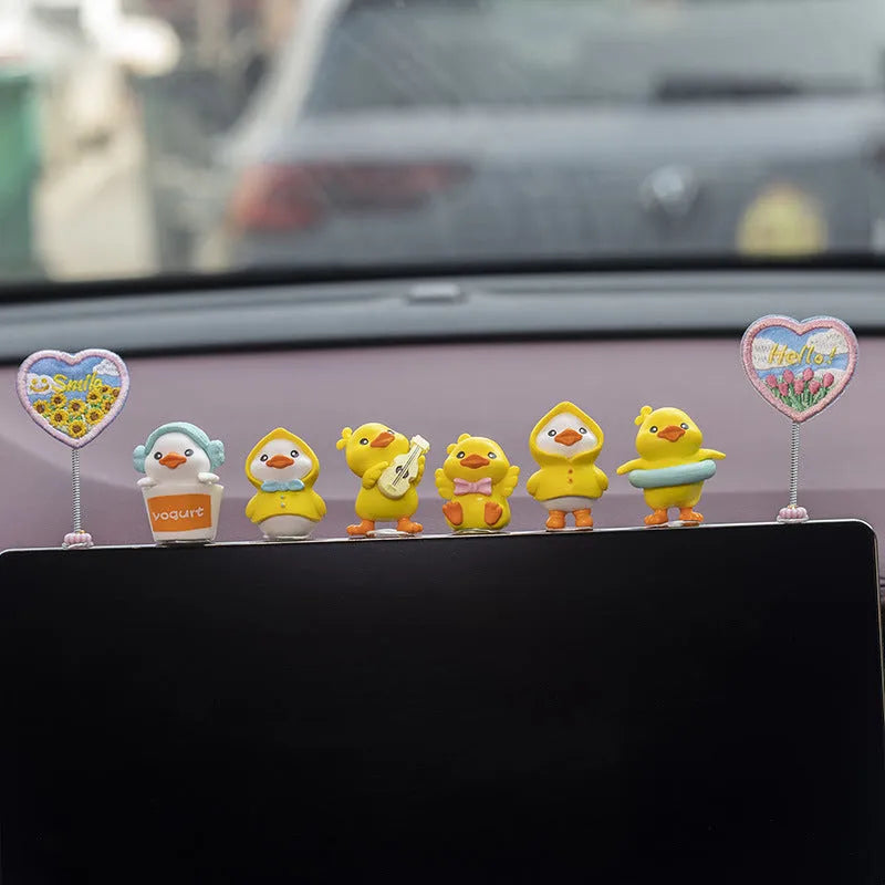 PVC duckling car dashboard decoration set with six small ducks and one hello sign