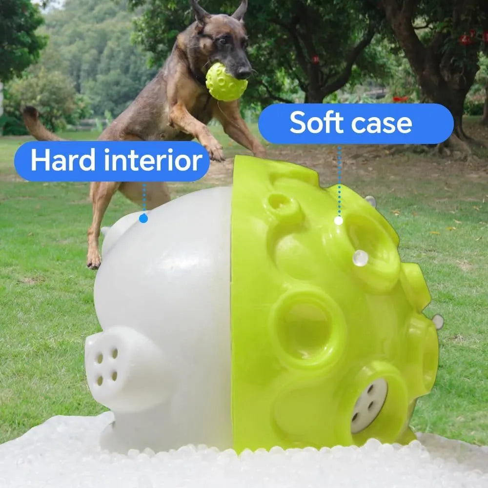Colourful natural rubber dog toy ball with textured surface for aggressive chewers and teeth cleaning