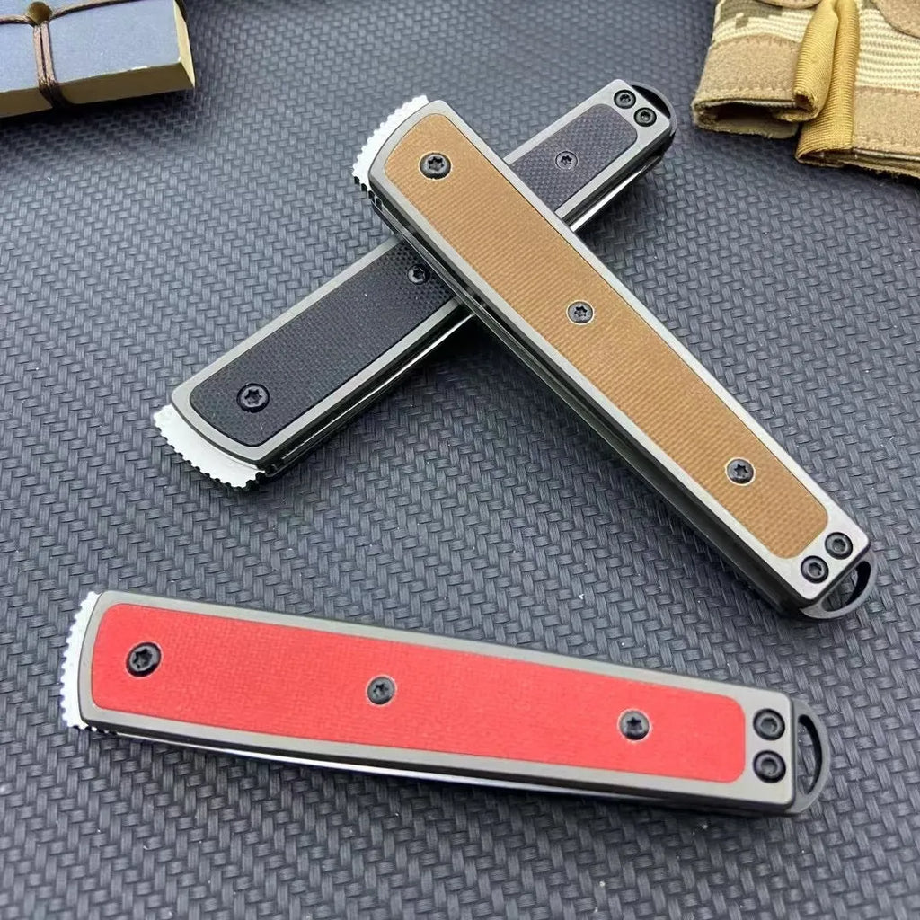 Folding fruit knife with stainless steel blade in black, coffee or red handle options