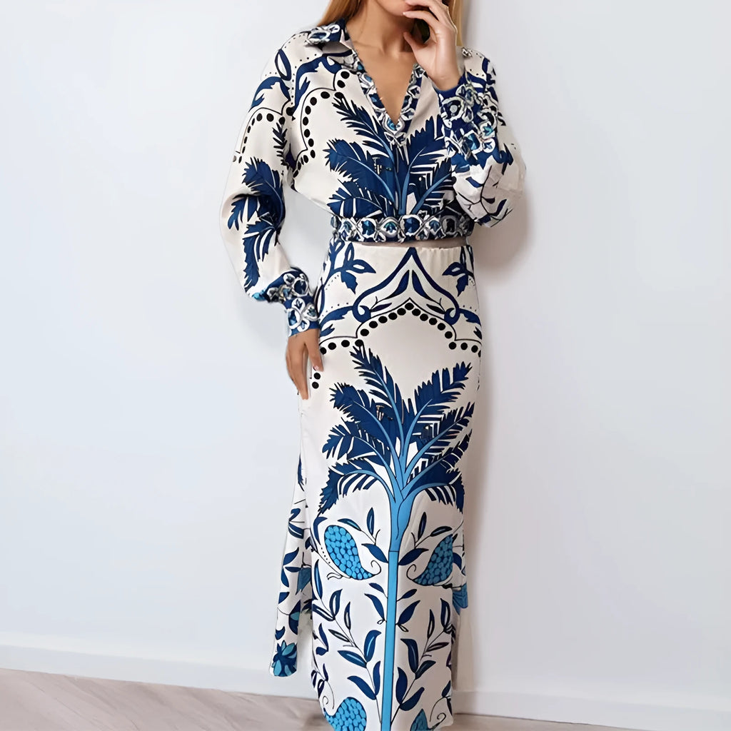 Women's long sleeve top and long skirt casual set in spring colour