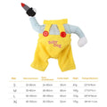 Yellow knife assassin costume for cats on mannequin showing B02405 colour pattern and polyester material