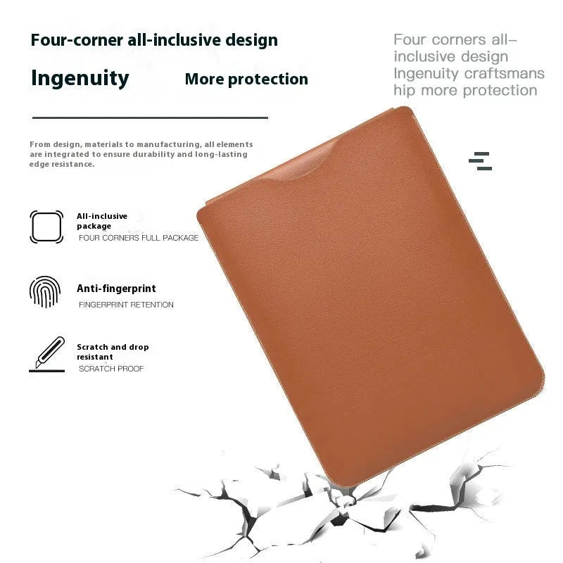 Four piece set of lock edge imitation leather laptop liners in brown gray apricot and light pink for MacBook and tablets