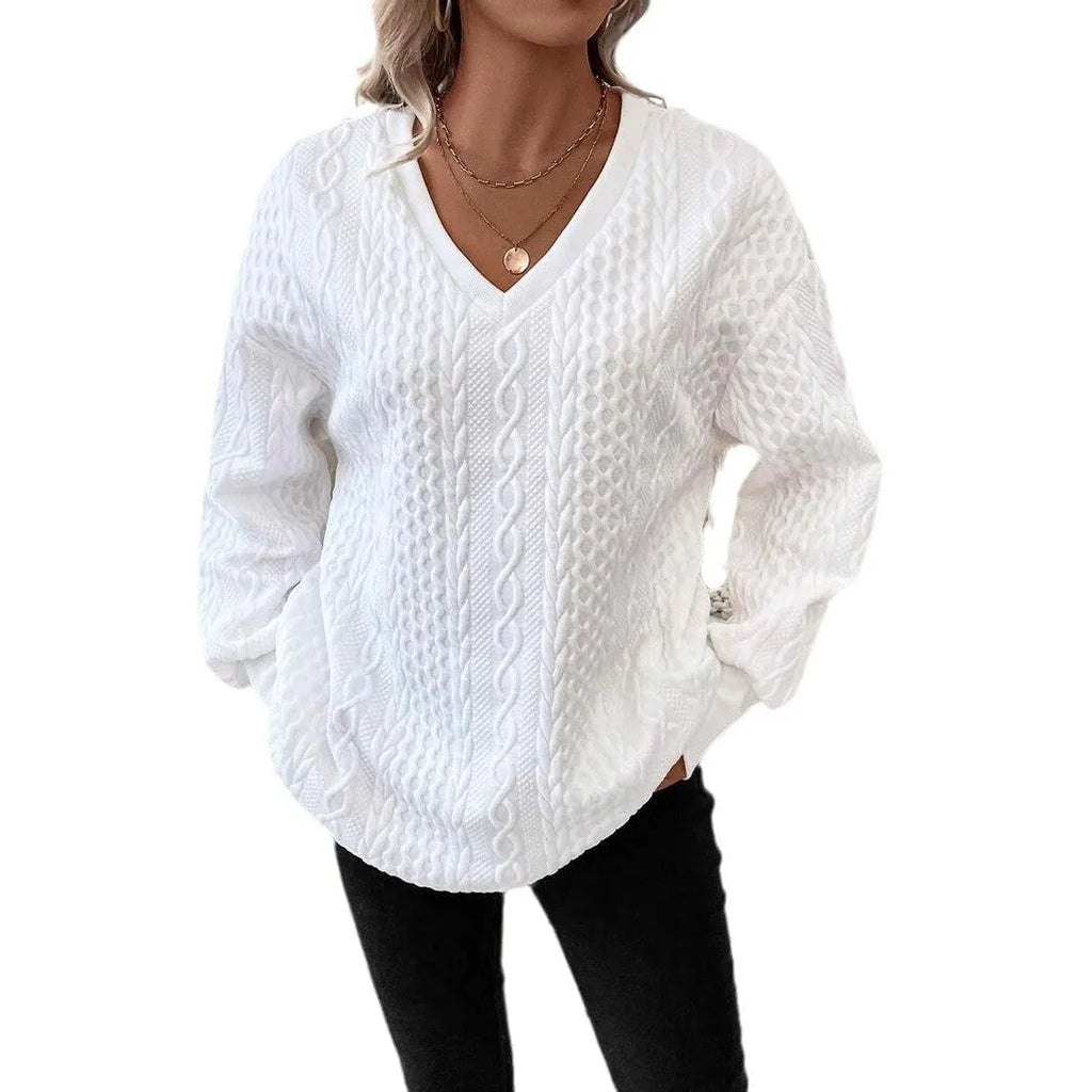 Milk white loose fit long sleeve T-shirt with 3D pattern in Japanese Korean style