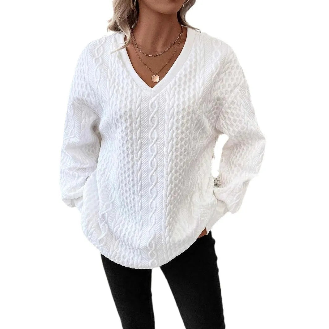Milk white loose fit long sleeve T-shirt with 3D pattern in Japanese Korean style
