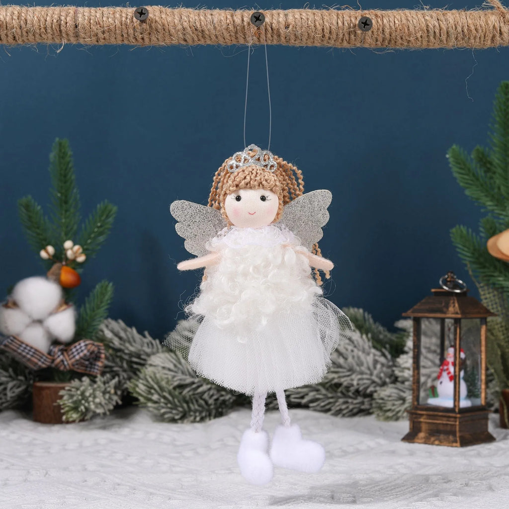 Christmas angel girl fabric pendant for high ponytail hair in white, pink and khaki colours