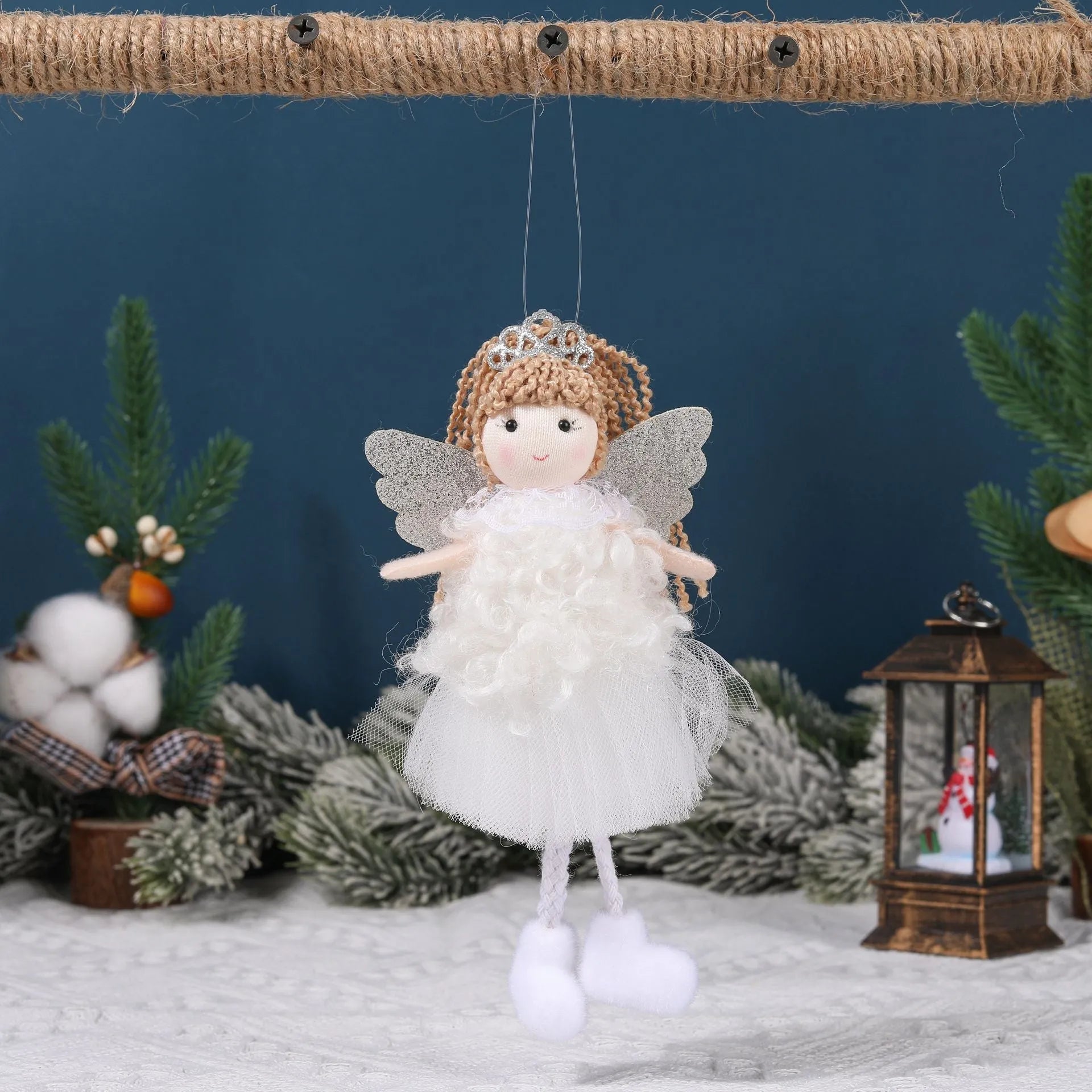 Christmas angel girl fabric pendant for high ponytail hair in white, pink and khaki colours