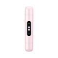Pink and white portable electric body hair trimmer depilator with USB charging cable.