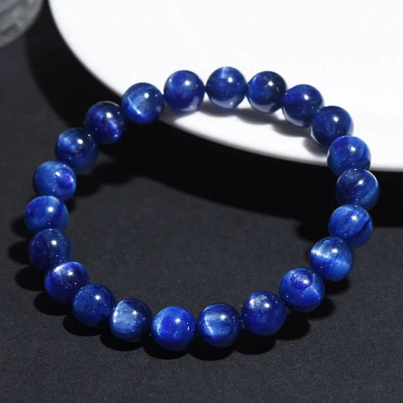 7A grade blue crystal bracelet with geometric Ruyi design elements in polished finish