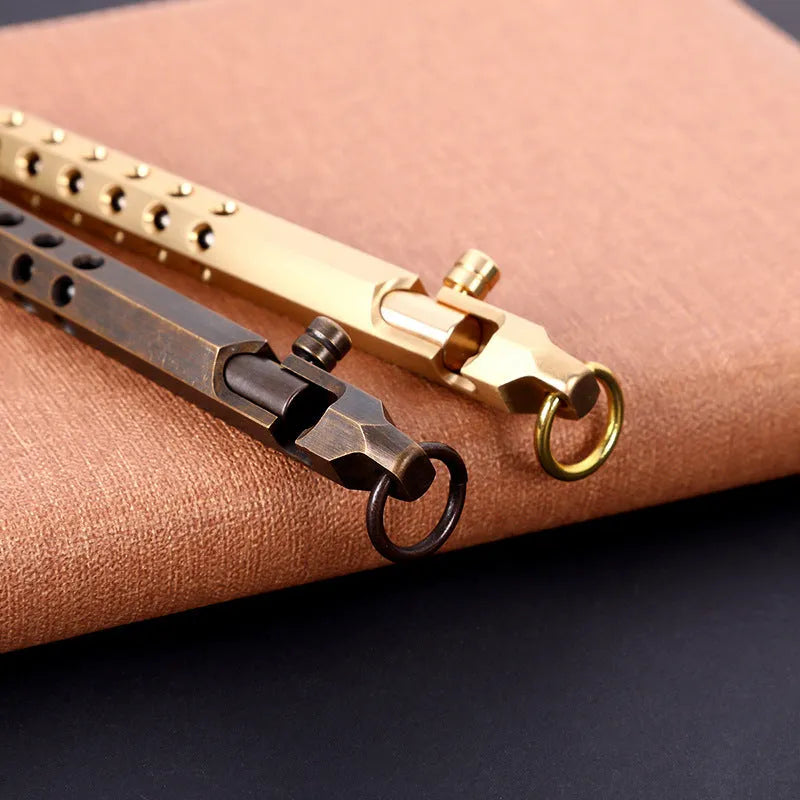 Brass hexagonal bolt pen with 0.5mm fine tip, shown in natural brass finish