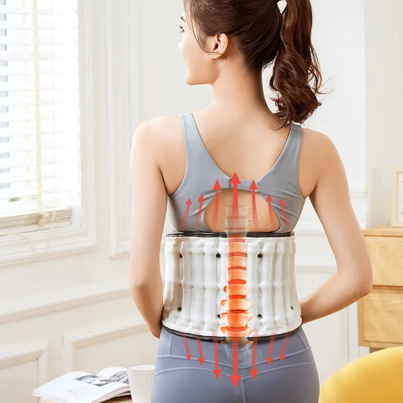 Automatic inflation lumbar support belt for disc correction in grey PU material