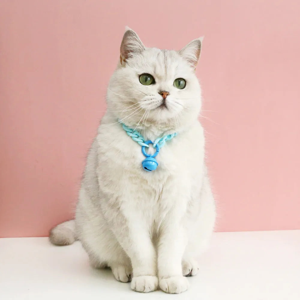 Plastic chain pet collar in macaron candy colours for cats dogs rabbits with adjustable sizing