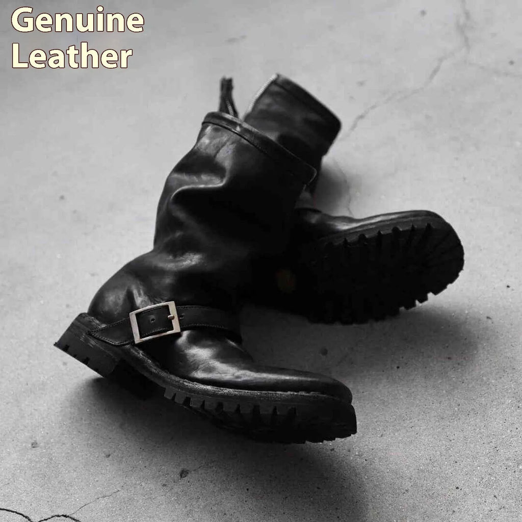 Men's black retro-style Martin ankle boots with a side zipper fastening