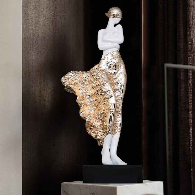 48cm modern resin character sculpture ornament in metallic gold or silver finish