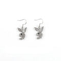 Cute rabbit stud earrings with diamond pattern in gold, pink, or silver alloy.