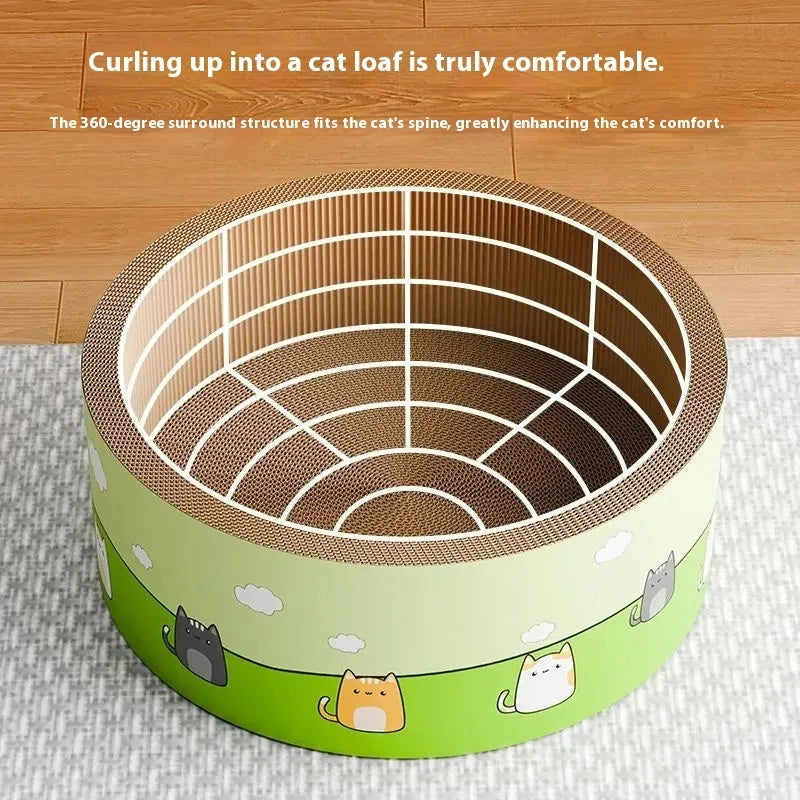 Large round corrugated paper cat scratching board with deep pits in cute style