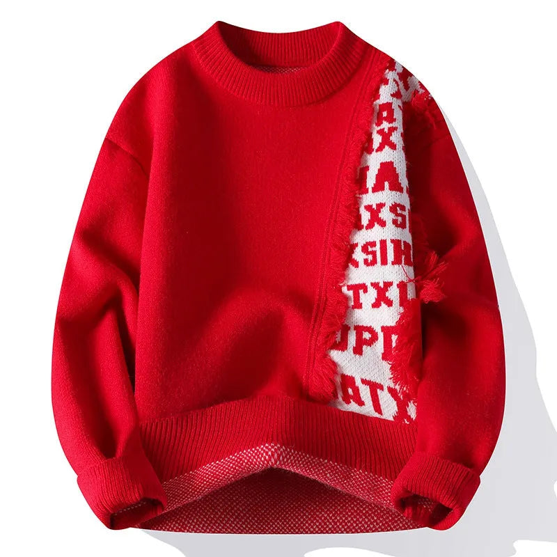 Men's loose fit knitted pullover sweater with ribbed hem in four colour options