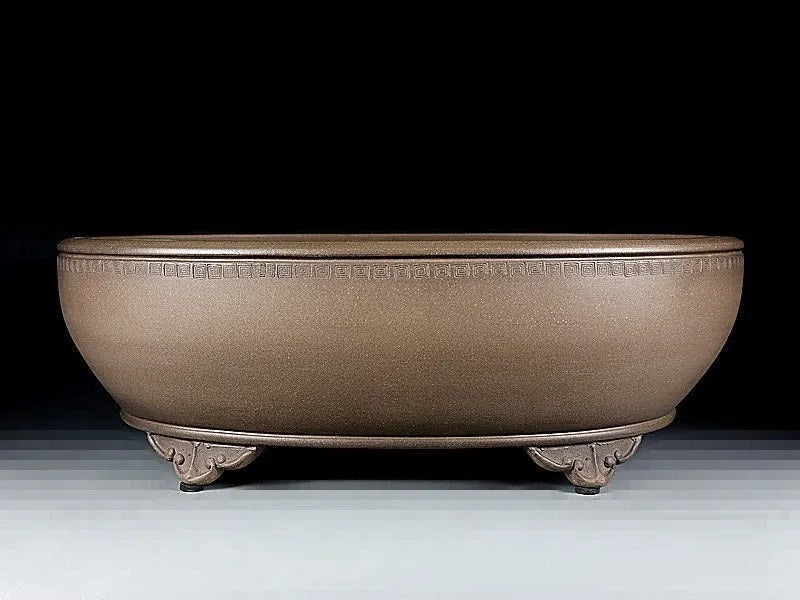 Handmade oval purple sand flower pot in black mud green, 50 cm length