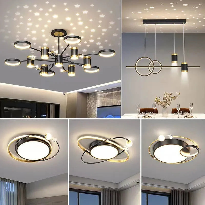 Black iron chandelier with 13 heads and remote control for smart home lighting