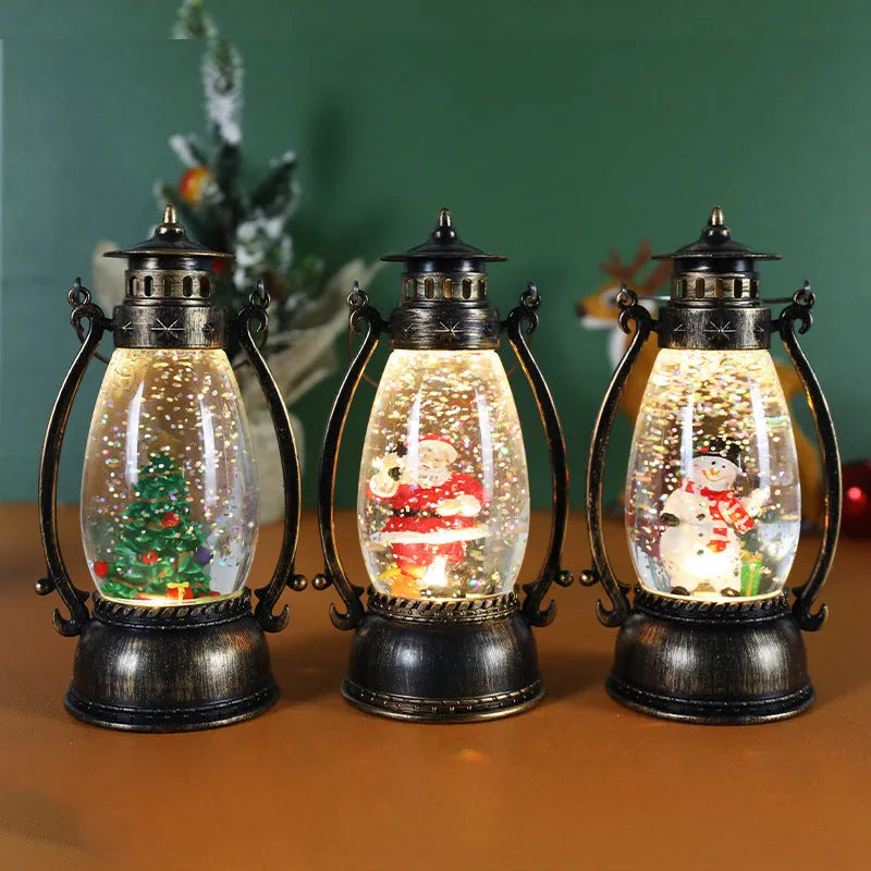 Crystal ball portable oil lamp Christmas decoration with light-emitting snowman or elderly figure
